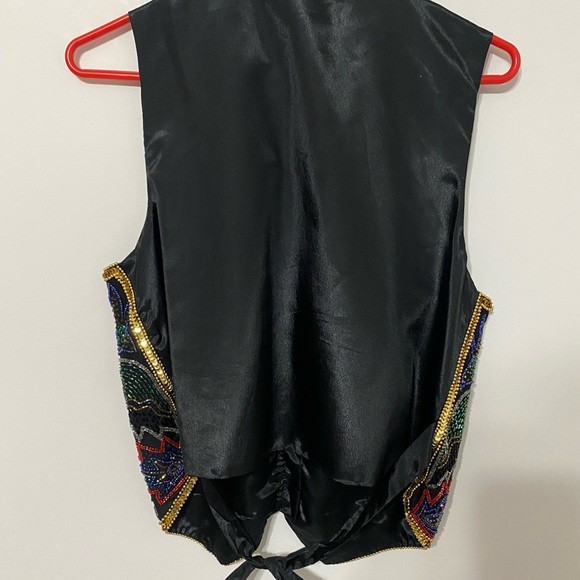 Vintage Spenser Jeremy 90s Leaf Holiday Bead & Embellished Silk Vest Size Small - Picture 8 of 12